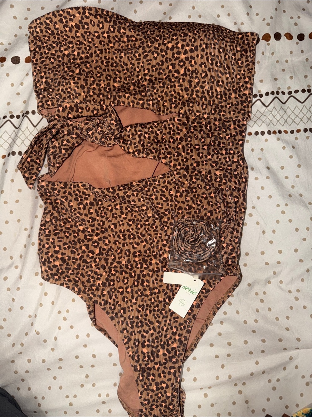aerie Leopard Print Bandeau Bodysuit in Brown